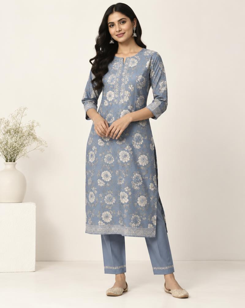 ব্লু ফ্লোরাল কুর্তি সেট